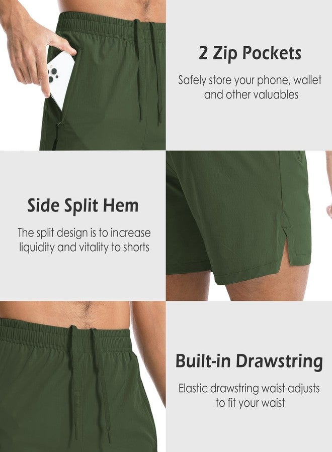 Aolesy Men's Gym Shorts 5 Inch Quick Dry Workout Running Shorts with Zipper Pockets Lightweight Sports Athletic Shorts for Men Olive Green - Image 5